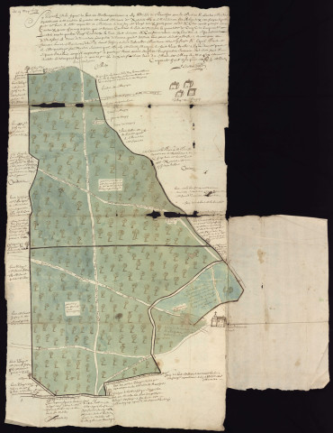 Châtellenie des Amognes : plan du bois aux Merles dans les paroisses de Saint-Jean-aux-Amognes et Saint-Péraville-aux-Amognes.