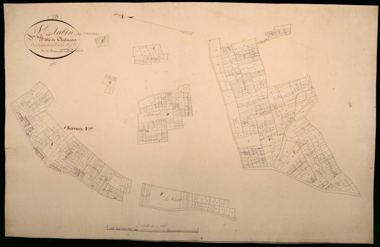 Saint-Aubin-des-Chaumes, cadastre ancien : plan parcellaire de la section B dite de Chalvron, feuille 2, développement