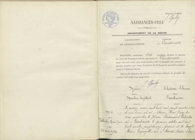 Vandenesse : actes d'état civil.