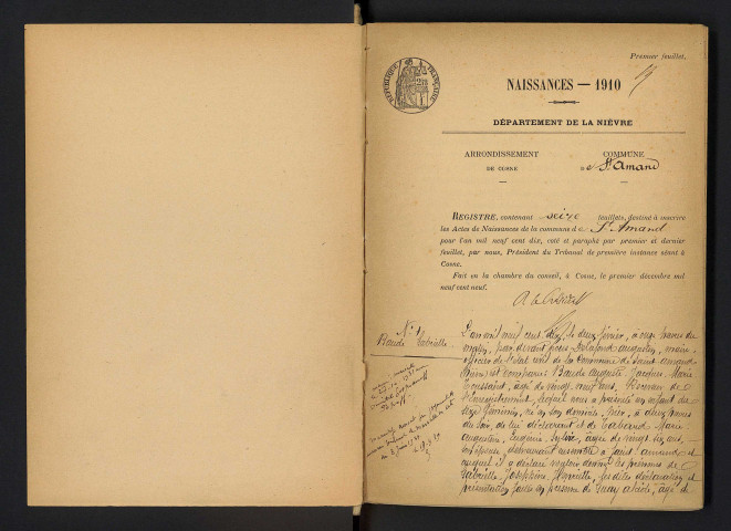 Saint-Amand-en-Puisaye : actes d'état civil, table décennale.