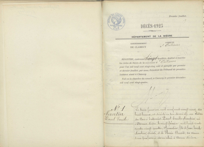 Entrains-sur-Nohain : actes d'état civil (décès).