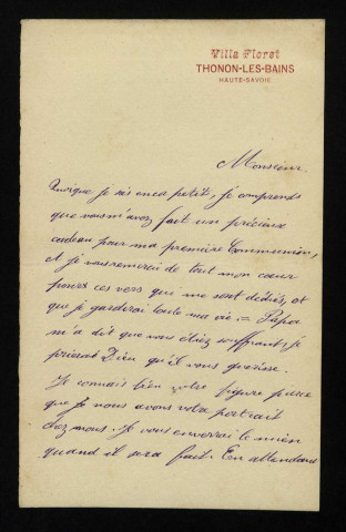 BUET (Clément), fils de Charles Buet, à Thonon-les-Bains (Haute-Savoie) : 1 lettre.