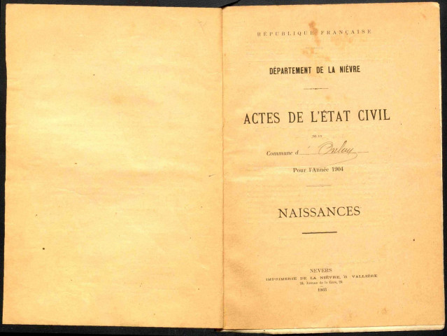 Onlay : actes d'état civil.