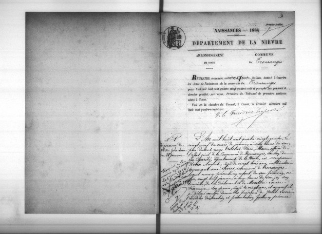 Tronsanges : actes d'état civil.