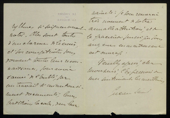 SAINT (Lucien), préfet de la Nièvre (1867-1938) : 5 lettres.
