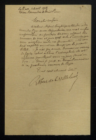 VILLEHERVÉ (Robert de la), poète au Havre (Seine-Maritime) : 4 lettres.