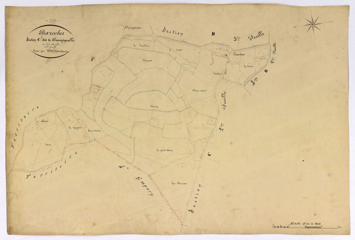 Bazoches, cadastre ancien : plan parcellaire de la section C dite de Champignolle, feuille 3