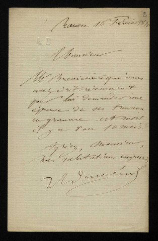 BREVIERE (Louis-Henri), graveur à Rouen (1797-1869) : 2 lettres.
