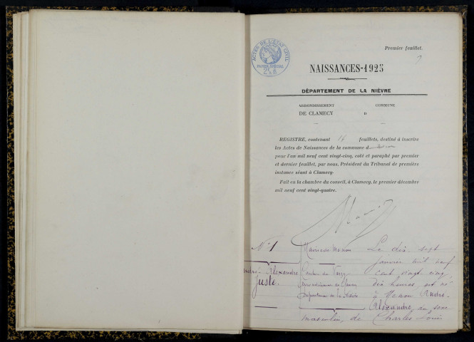 Menou : actes d'état civil.