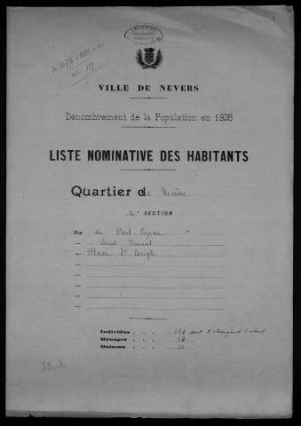 Nevers, Quartier de Nièvre, 4e section : recensement de 1926