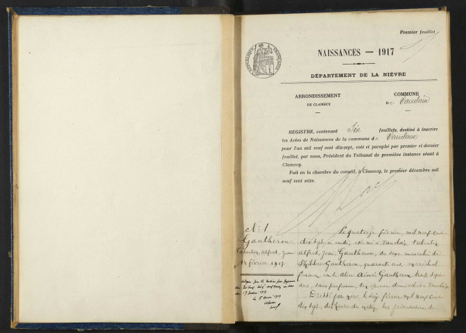 Vauclaix : actes d'état civil.