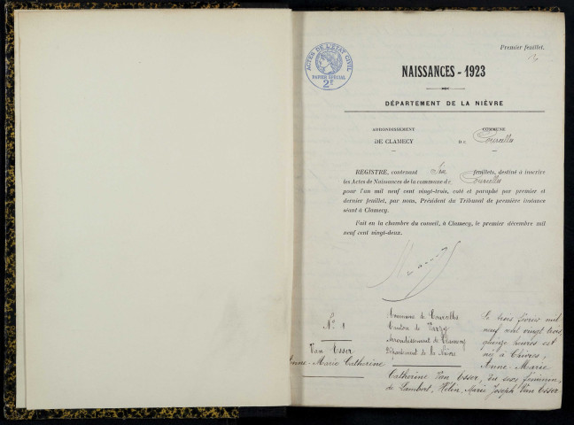Courcelles : actes d'état civil.