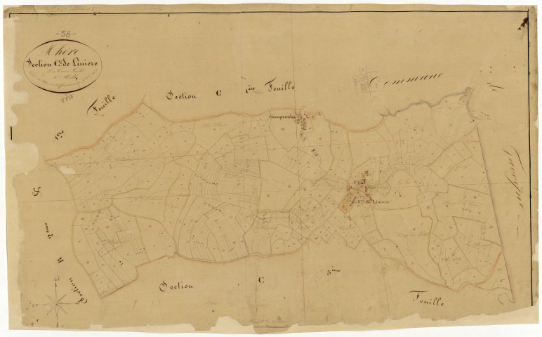 Mhère, cadastre ancien : plan parcellaire de la section C dite de Linières, feuille 2