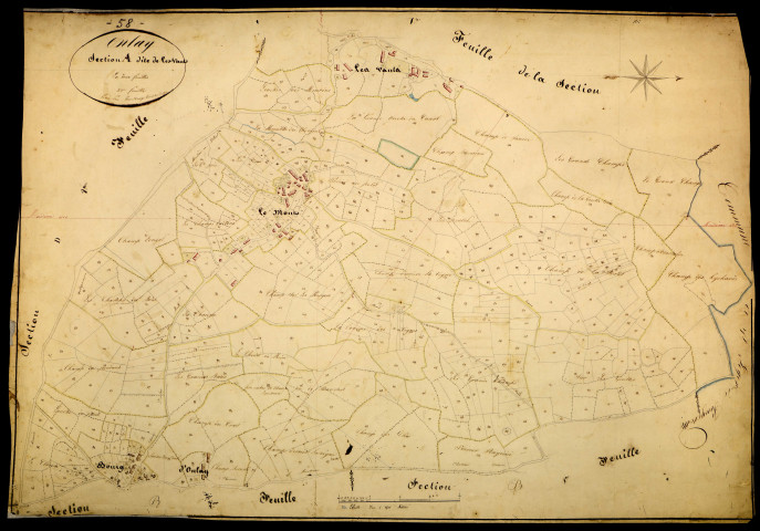 Onlay, cadastre ancien : plan parcellaire de la section A dite de Lévault, feuille 2