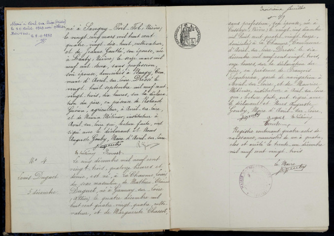 Avril-sur-Loire : actes d'état civil.