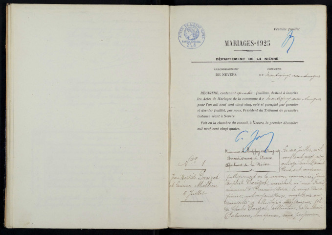 Montigny-aux-Amognes : actes d'état civil.