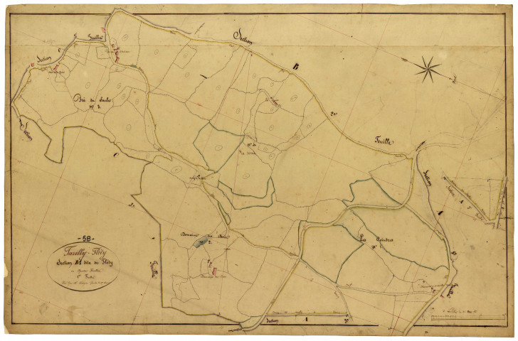 Fléty, cadastre ancien : plan parcellaire de la section B dite de Fléty, feuille 1