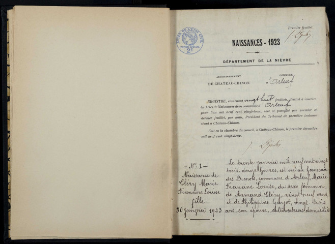 Arleuf : actes d'état civil.