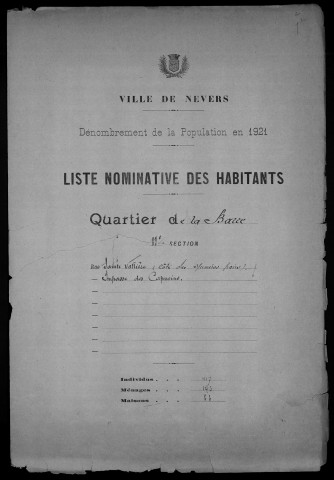 Nevers, Quartier de la Barre, 11e section : recensement de 1921