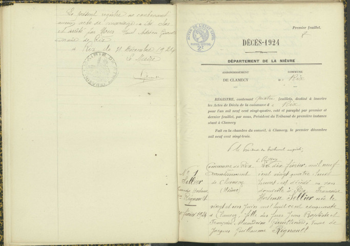 Rix : actes d'état civil.