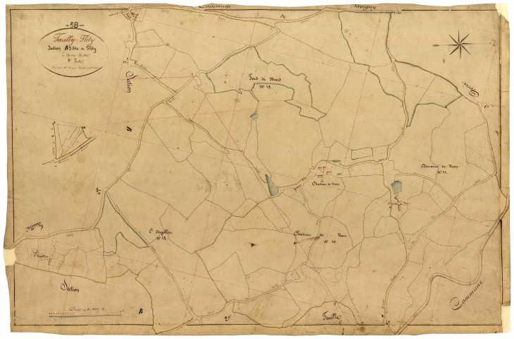 Fléty, cadastre ancien : plan parcellaire de la section B dite de Fléty, feuille 3