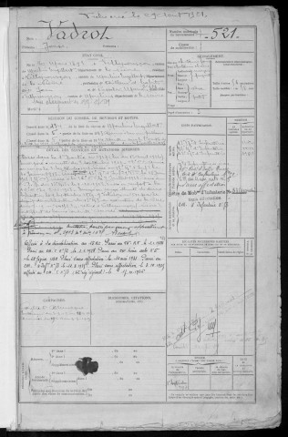 Bureau de Nevers, classe 1913 : fiches matricules n° 521 à 884