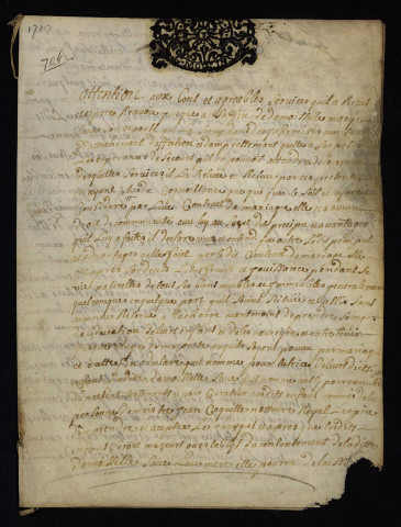 Donation Coquille pour Marie Save et leurs enfants : copie lacunaire du testament de 1707 insinué à Saint-Saulge.