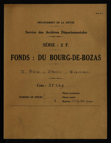 Terrier incomplet d'Imphy, rédigé par Louis de France, notaire royal au bailliage de Saint-Pierre-le-Moûtier, pour Louis d'Ancienville, chevalier de l'ordre du roi, baron de Révillon, et Françoise de La Platière, son épouse, seigneur et dame des Bordes, de Frasnay-les-Chanoines, Ourouër, Montigny-aux-Amognes, Saint-Firmin de Bussy et Troisaigues (Traizaigle) en Nivernais et d'Imphy en Bourbonnais.