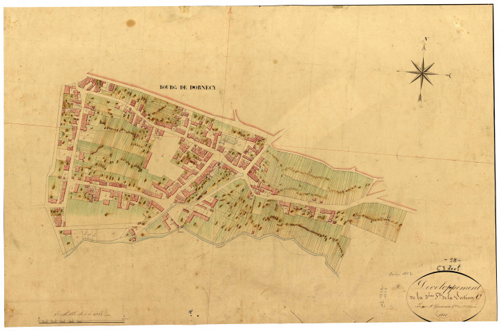 Dornecy, cadastre ancien : plan parcellaire de la section C dite du Bourg, feuille 3, développement
