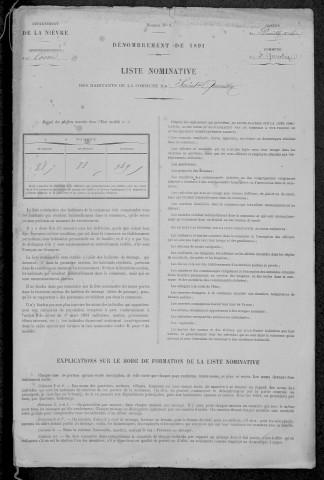 Saint-Quentin-sur-Nohain : recensement de 1891