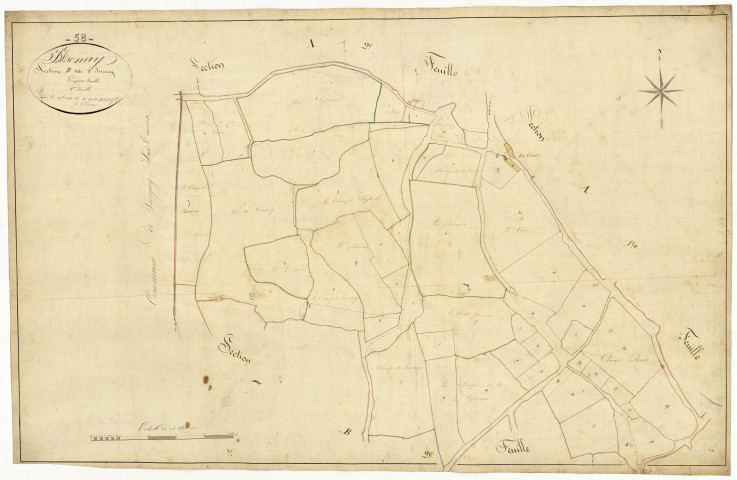 Isenay, cadastre ancien : plan parcellaire de la section B dite d'Isenay, feuille 1