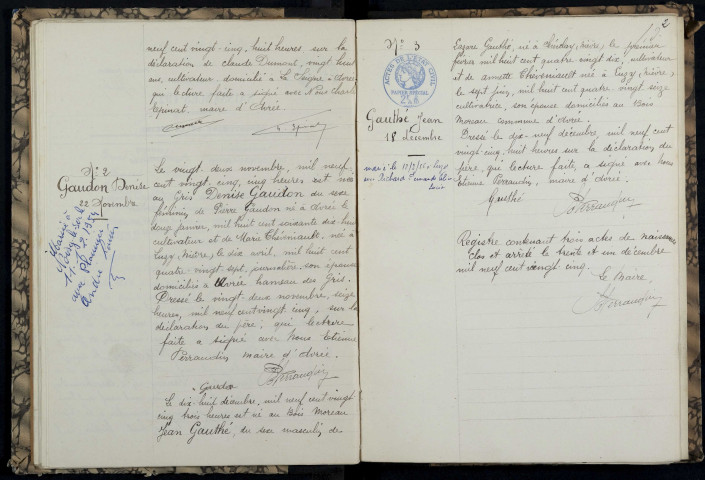 Avrée : actes d'état civil.