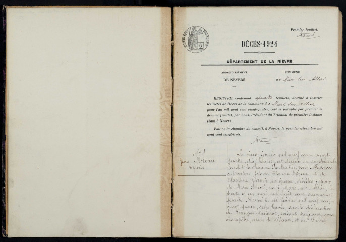 Mars-sur-Allier : actes d'état civil.