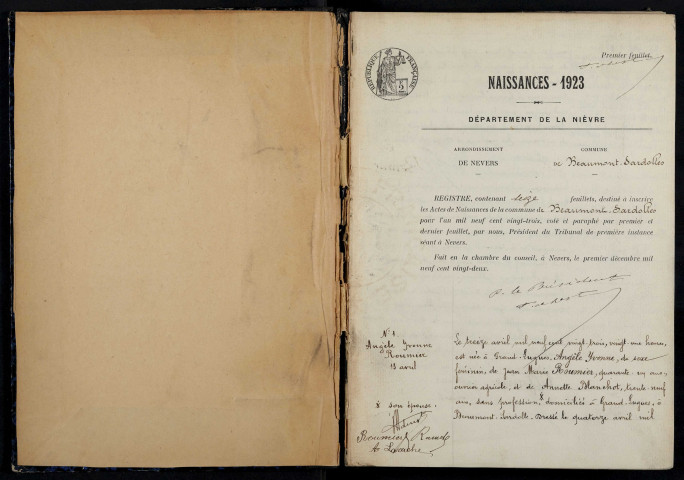 Beaumont-Sardolles : actes d'état civil.