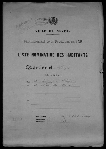 Nevers, Quartier de Loire, 13e section : recensement de 1926