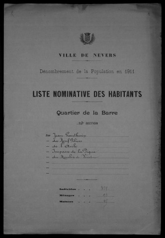 Nevers, Quartier de la Barre, 19e section : recensement de 1911