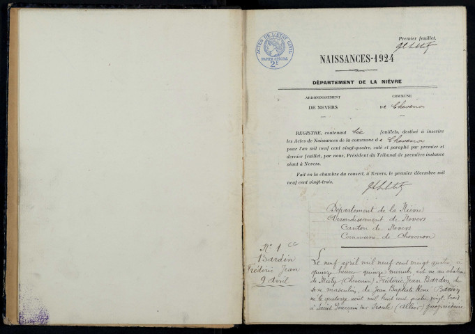 Chevenon : actes d'état civil.
