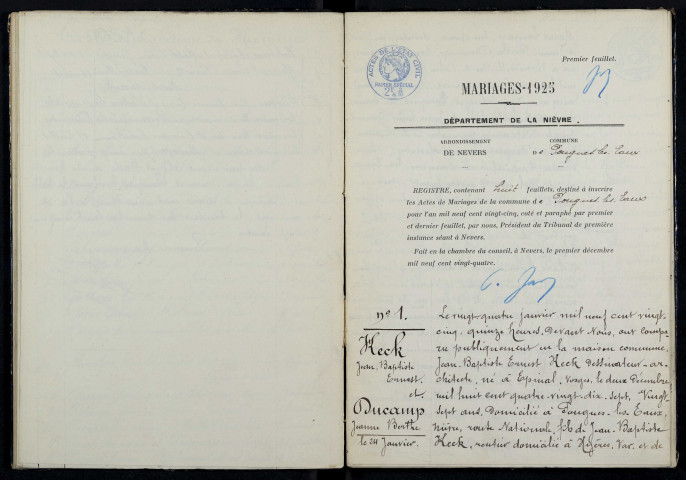 Pougues-les-Eaux : actes d'état civil (mariages).
