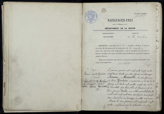 La Machine : actes d'état civil (naissances).