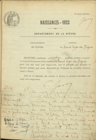 Saint-Léger-des-Vignes : actes d'état civil (naissances).