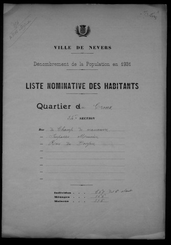Nevers, Quartier du Croux, 34e section : recensement de 1931