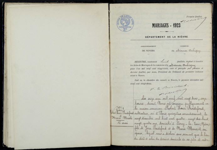 Diennes-Aubigny : actes d'état civil.