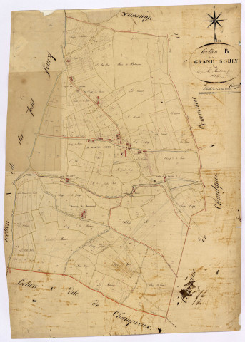 Champvoux, cadastre ancien : plan parcellaire de la section B dite du Grand Soury