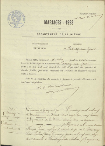 Toury-sur-Jour : actes d'état civil.