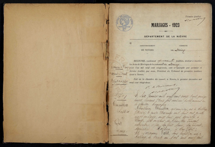 Decize : actes d'état civil (mariages).