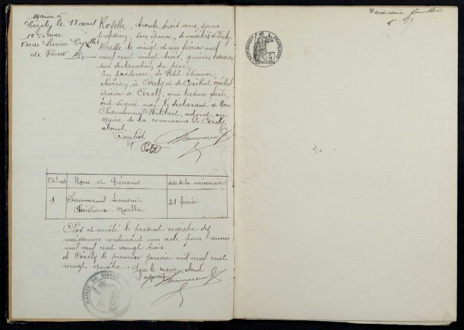 Cizely : actes d'état civil.
