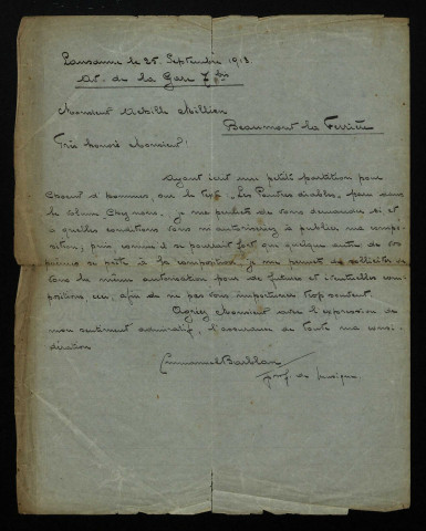 BARBLAN (Emmanuel), musicien à Lausanne : 2 lettres.