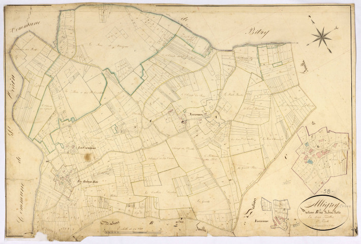 Alligny-Cosne, cadastre ancien : plan parcellaire de la section B dite des Reboullots, feuille 1