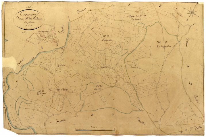 Corancy, cadastre ancien : plan parcellaire de la section B dite du Bourg, feuille 5
