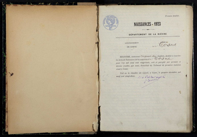 Cosne-sur-Loire : actes d'état civil.